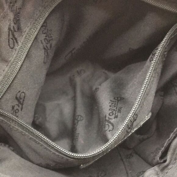 Vintage Fossil Black Leather Compact Satchel Bag with contrast cream stitching - Picture 14 of 16